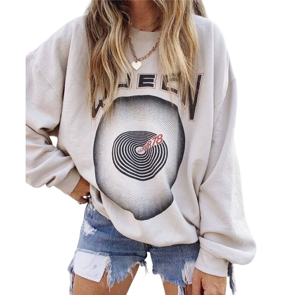 QUEEN 1978 Tour Oversized Distressed Crewneck Sweatshirt, Size 2XL